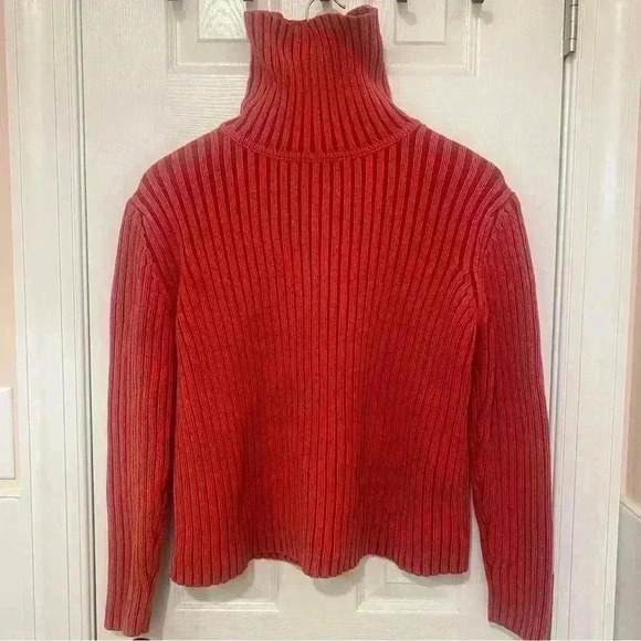 Vintage Eddie Bauer Nantucket Red 100% Cotton Ribbed Turtleneck  Sweater Size L - Picture 1 of 7